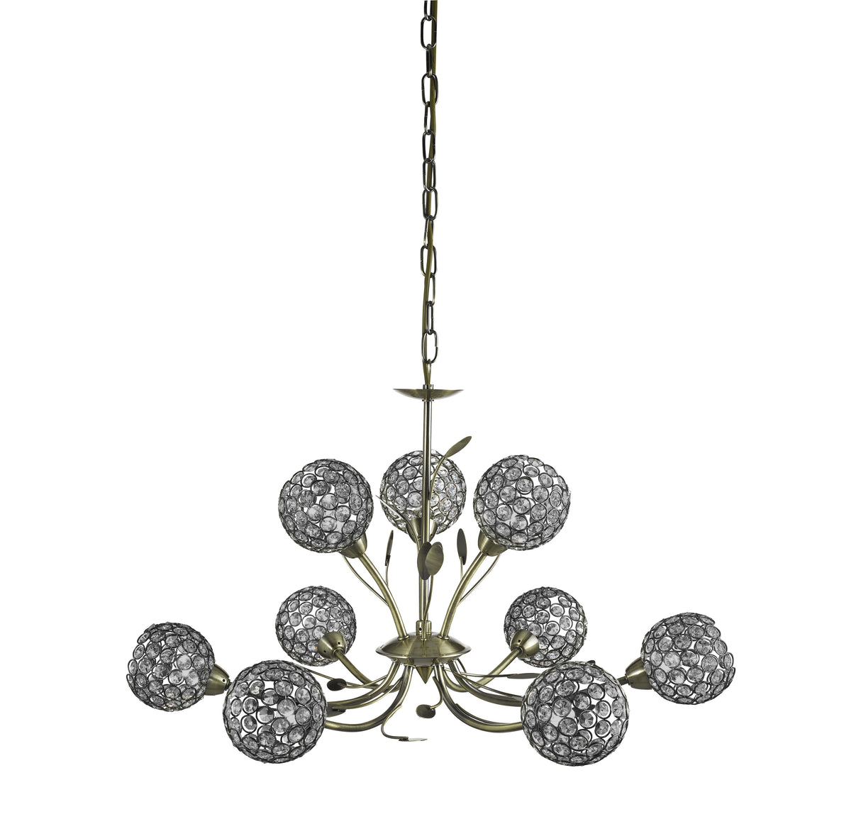 Searchlight Electric Bellis Ii 9Lt Pendant - Antique Brass & Clear Crystal Beads 5579-9AB