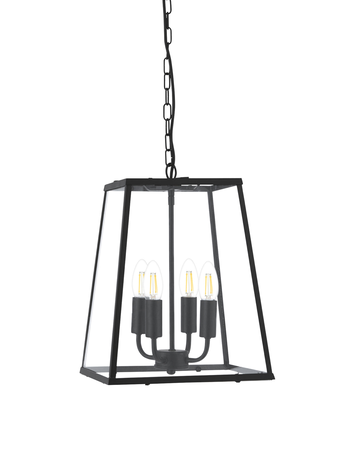 Searchlight Electric Lantern Noir 4Lt Pendant - Black Metal & Clear Glass 5614BK