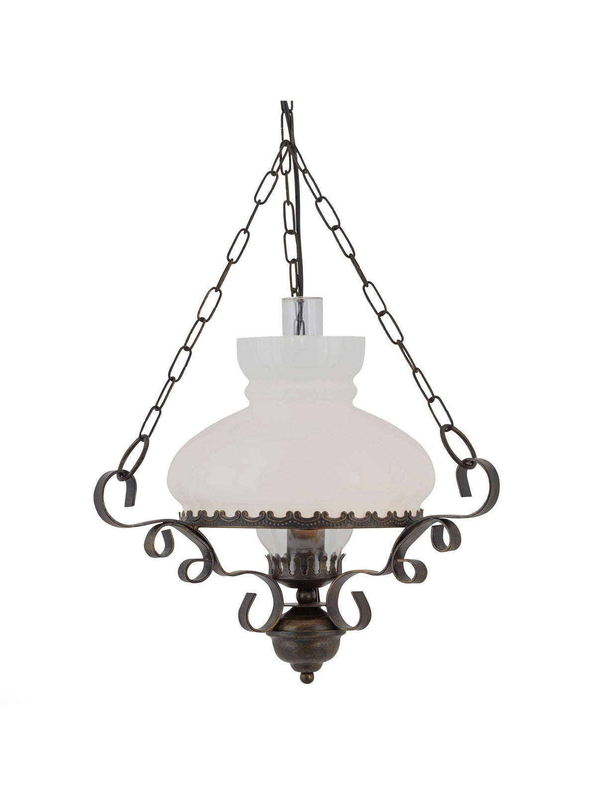 Searchlight Electric Oil Pendant - Rust Metal & Clear & Opal Glass 576RU