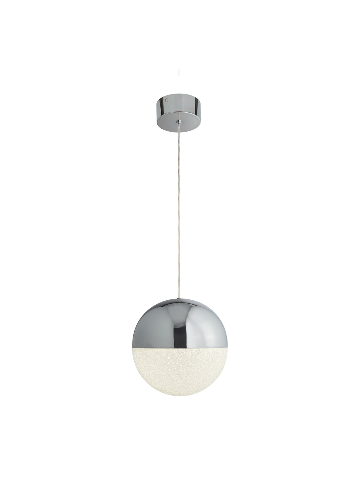 Marbles LED Pendant - Chrome Metal & Crushed Ice Shade