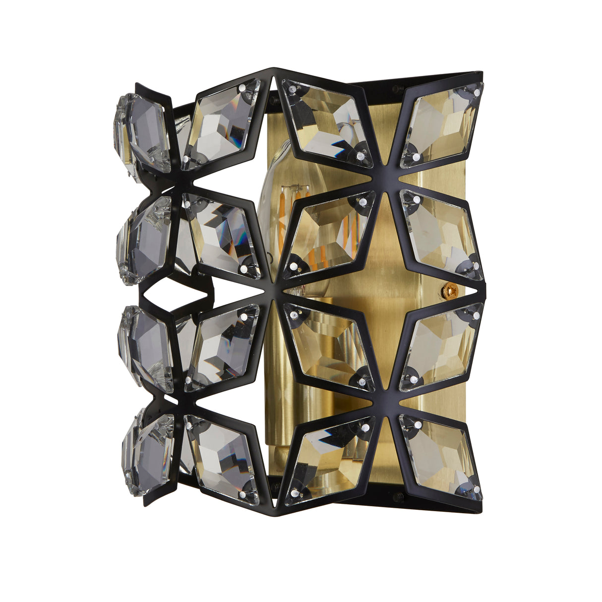 Searchlight Electric Iris Wall Light - Black Metal, Crystal & Brass 59811-1BSB