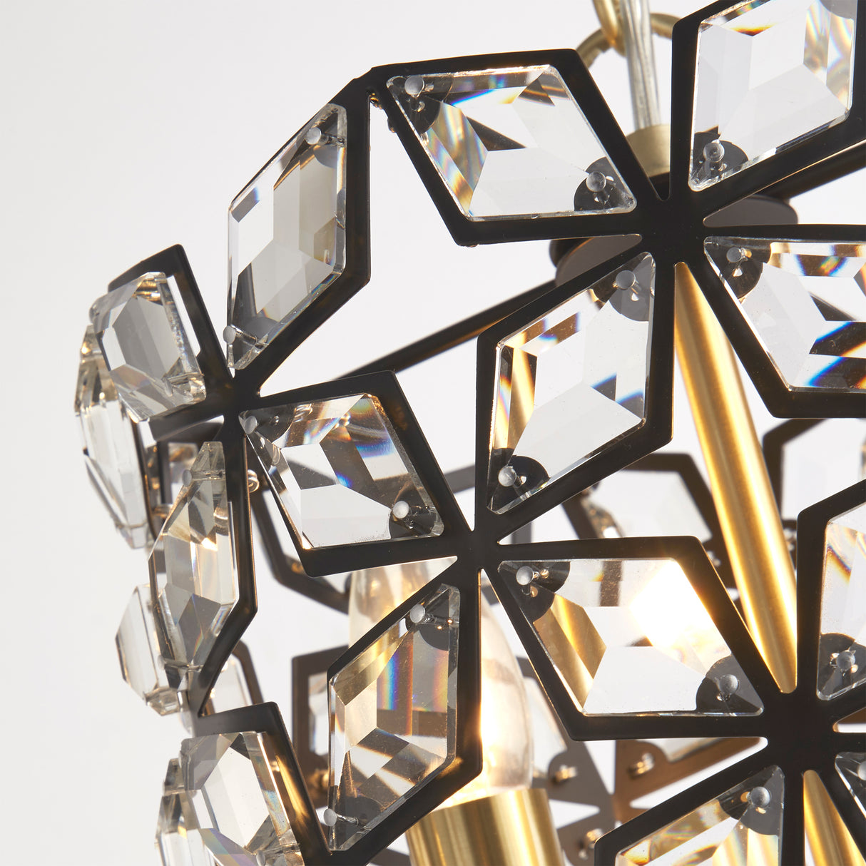 Searchlight Electric Iris 2Lt 25cm Round Pendant- Black Metal, Crystal & Brass 59811-2BSB