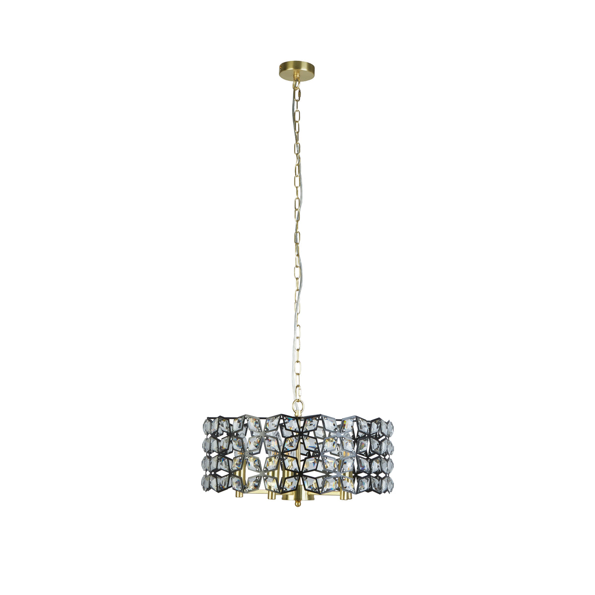 Searchlight Electric Iris 5Lt 48cm Round Pendant - Black Metal, Crystal & Brass 59811-5BSB