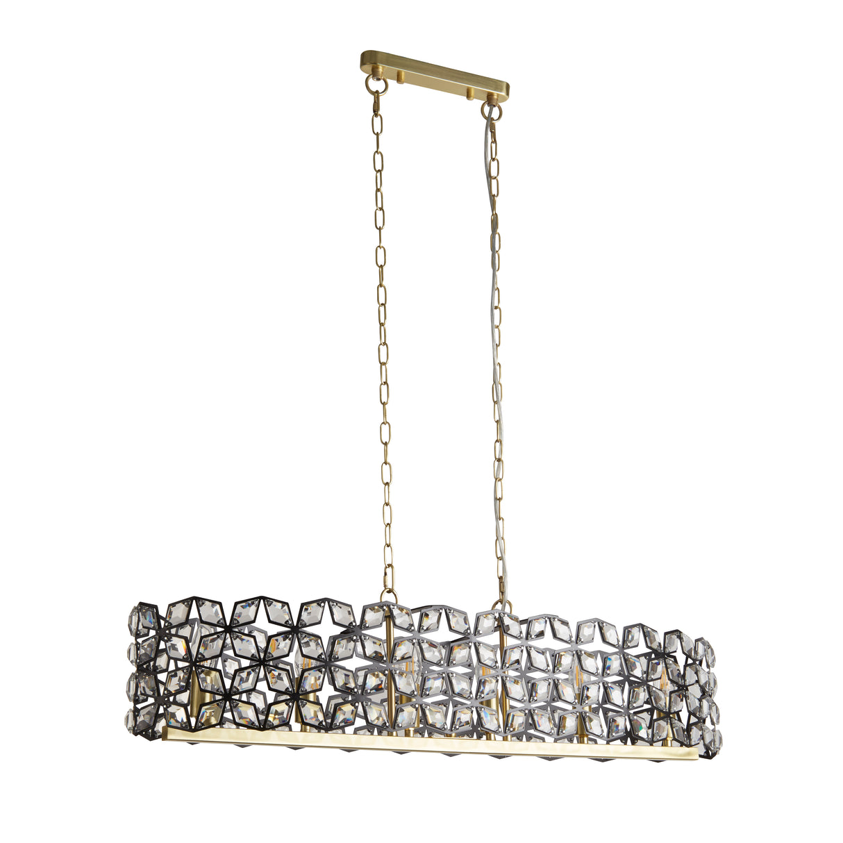 Searchlight Electric Iris 6Lt 100cm Long Bar Pendant - Black Metal, Crystal&Brass 59811-6BSB