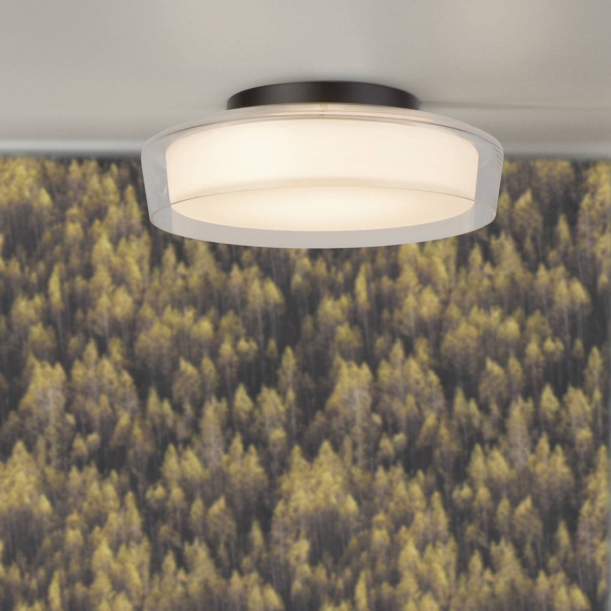 Searchlight Electric Puck Flush - Black Metal, Clear & Opal Glass 60961BK