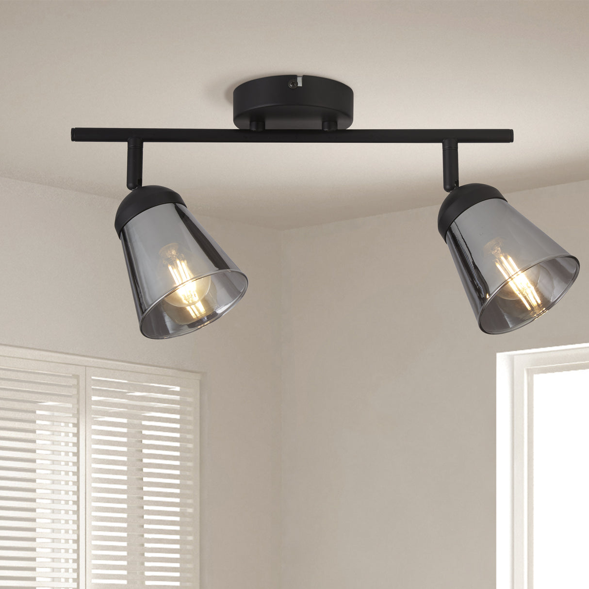 Searchlight Electric Mega 2Lt Spotlight - Black Metal & Smoked Glass 61170-2SM