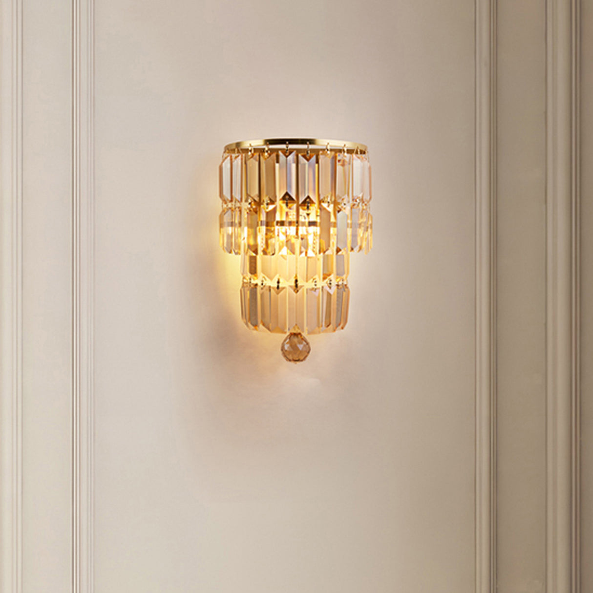 Searchlight Electric Empire 2LT Wall Light, Satin Brass Metal & Champagne Crystal 61321-2SB