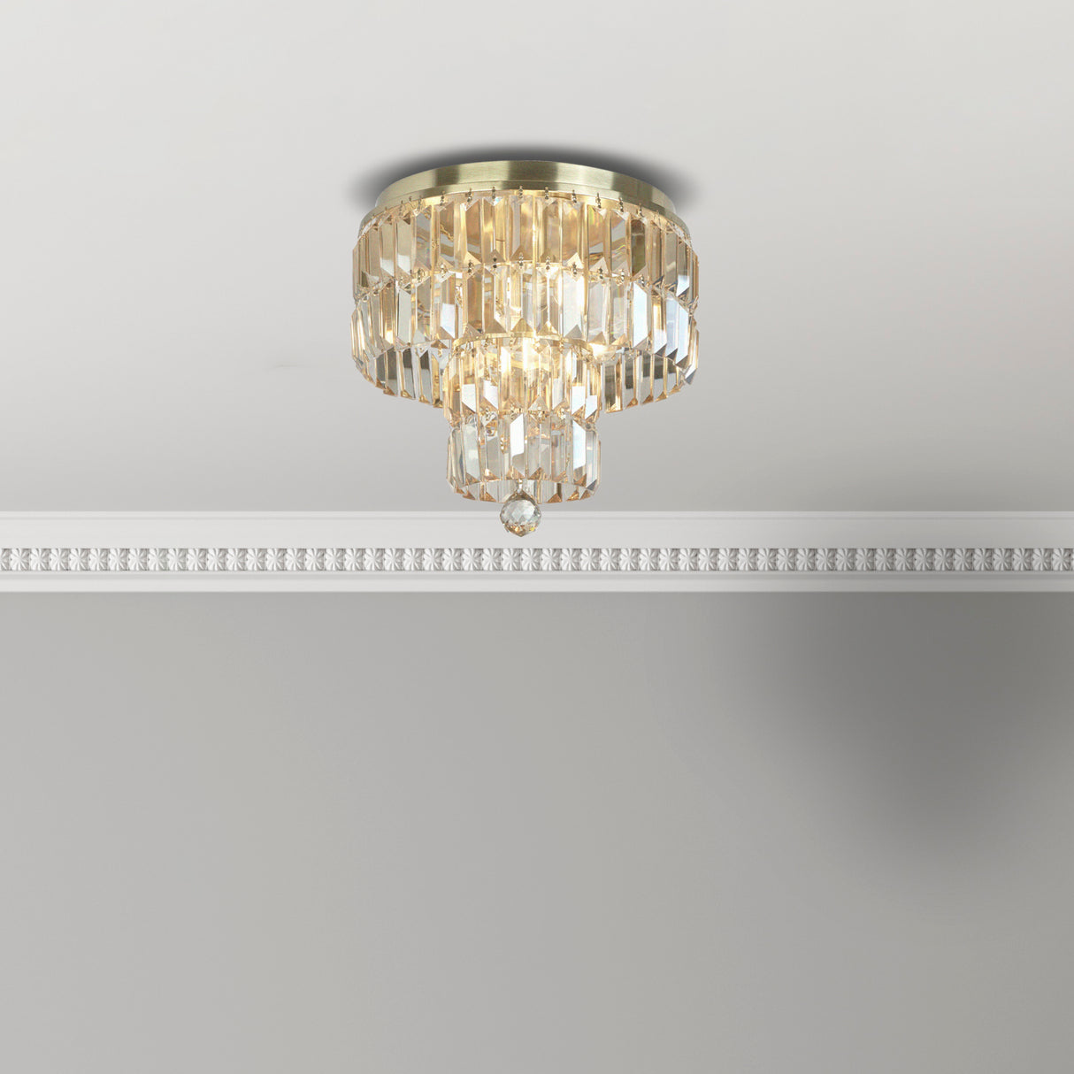 Searchlight Electric Empire 4Lt Flush - Satin Brass Metal & Champagne Crystal 61321-4SB