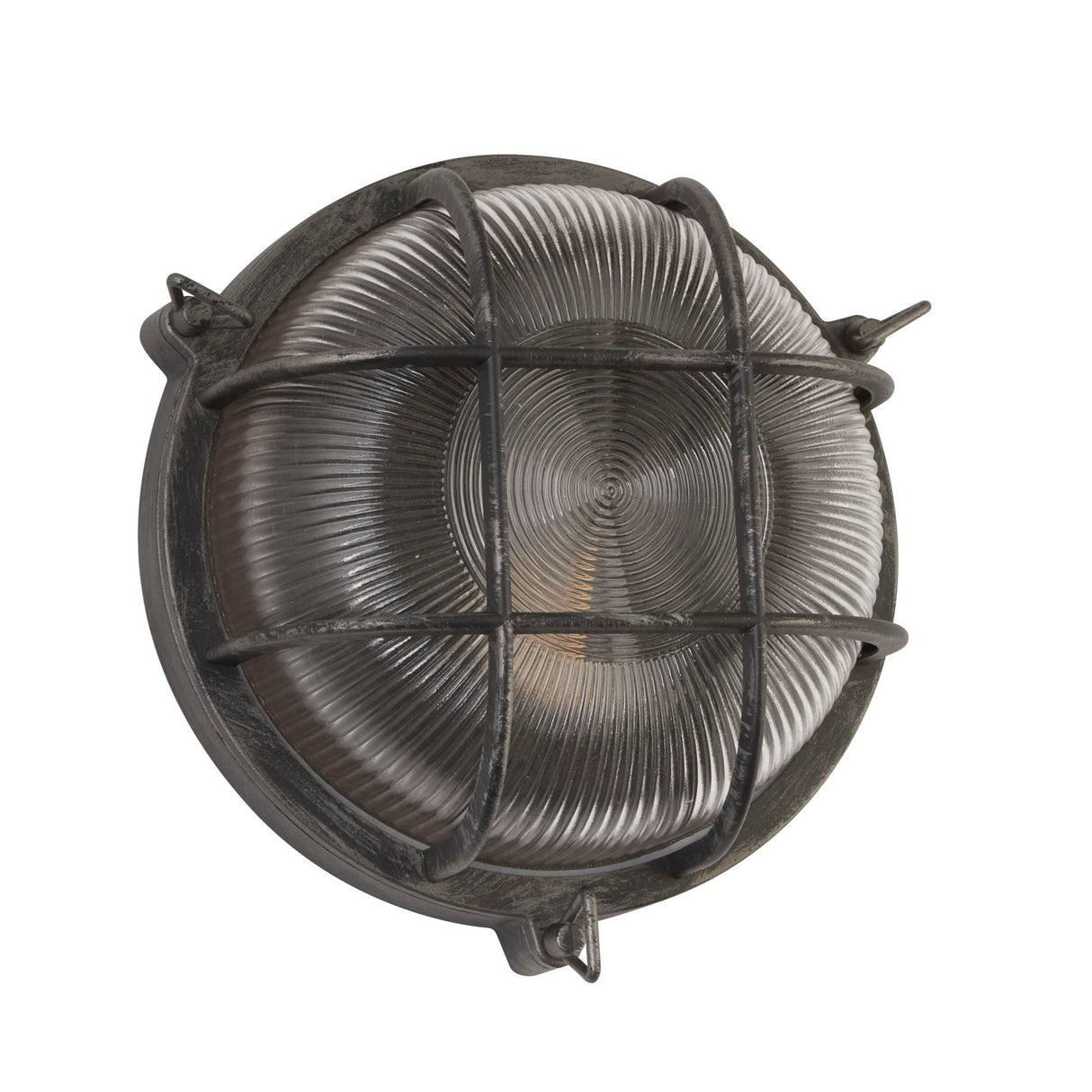 Searchlight Electric Bulkhead Round Outdoor Light-Black/Silver Metal & Clear Glas 61401BS