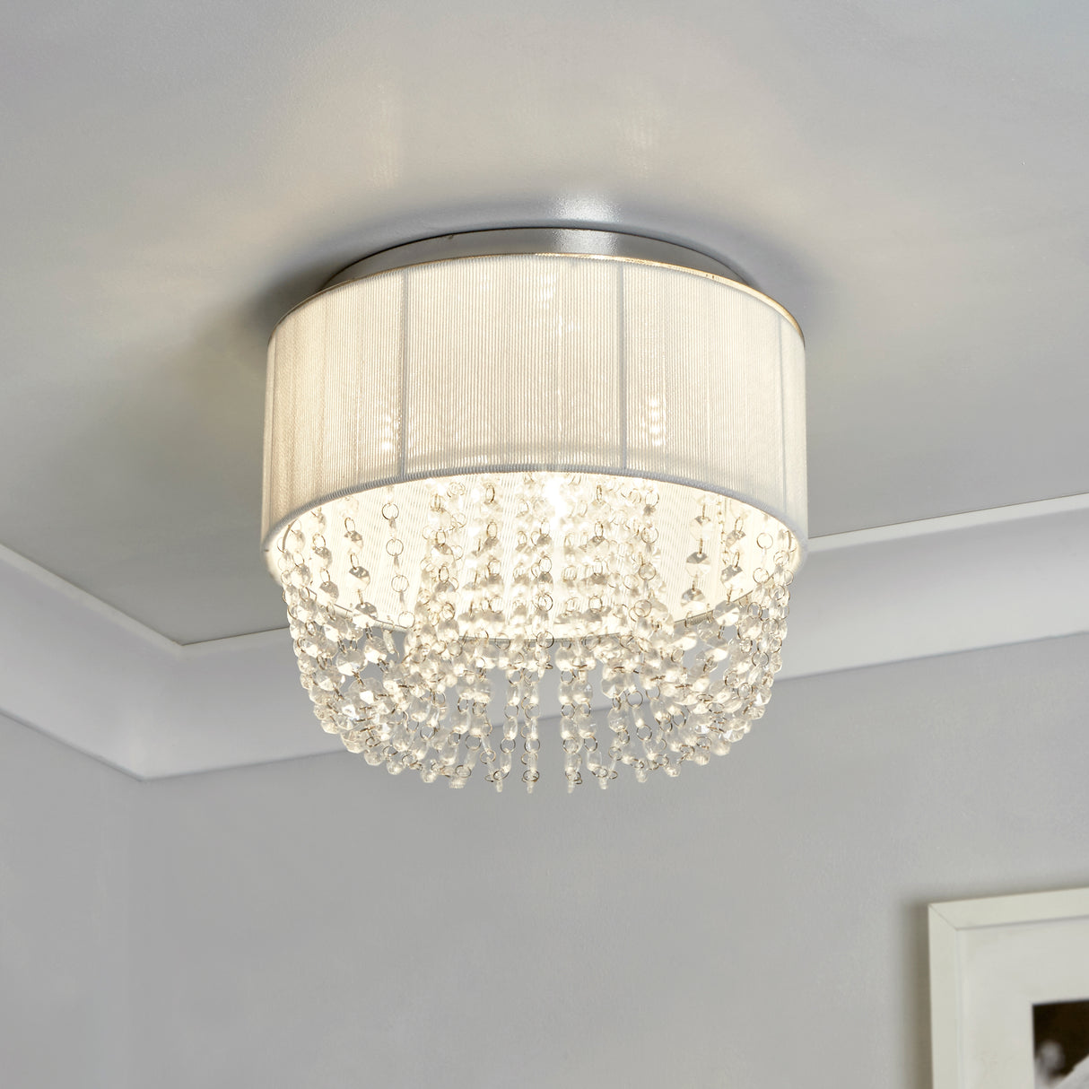 Searchlight Electric Bellano 3Lt Flush - Chrome Metal,White Fabric,Clear Acrylic 62617-3CC