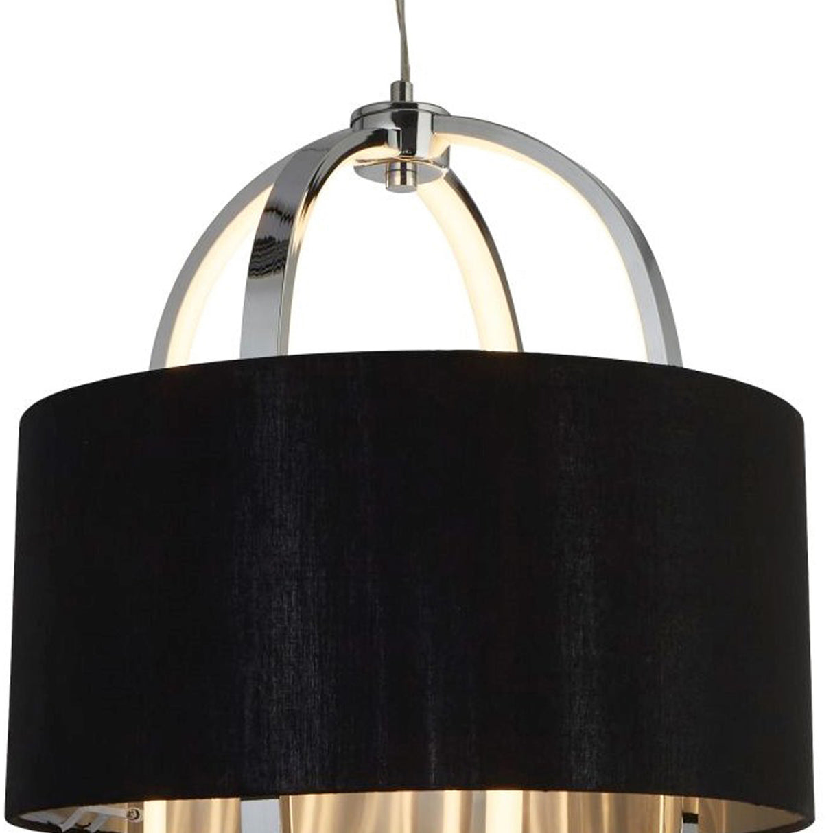 Searchlight Electric Madrid Pendant - Chrome Metal, Glass & Black Fabric Shade 62802CC