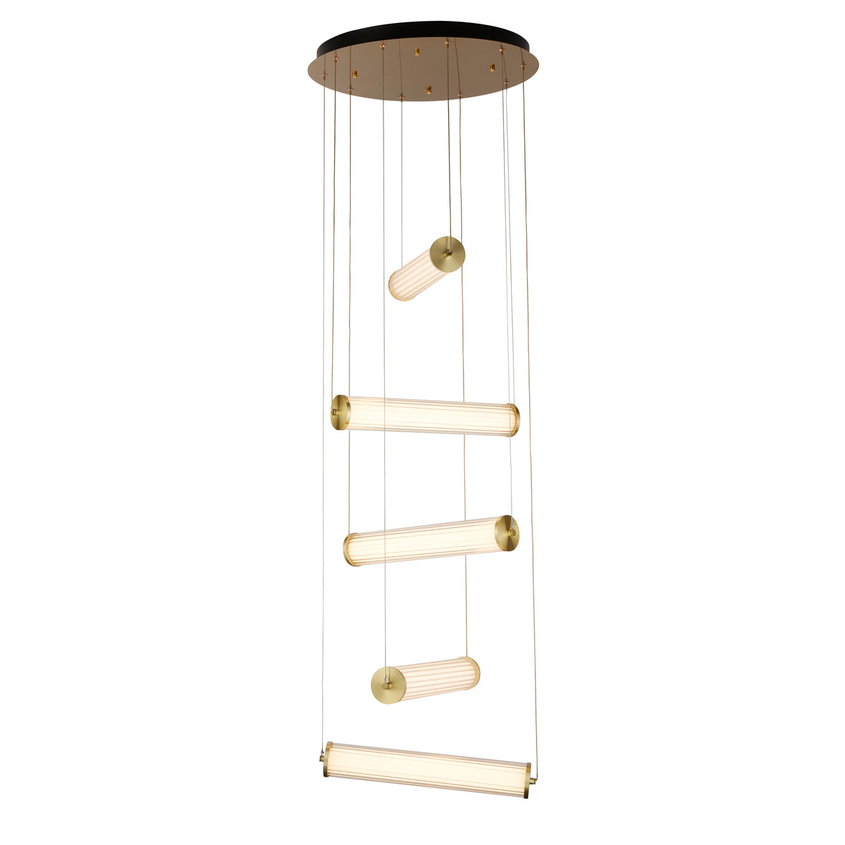 Clamp 5Lt LED Multi-Drop Pendant Gold Metal Clear & Opal