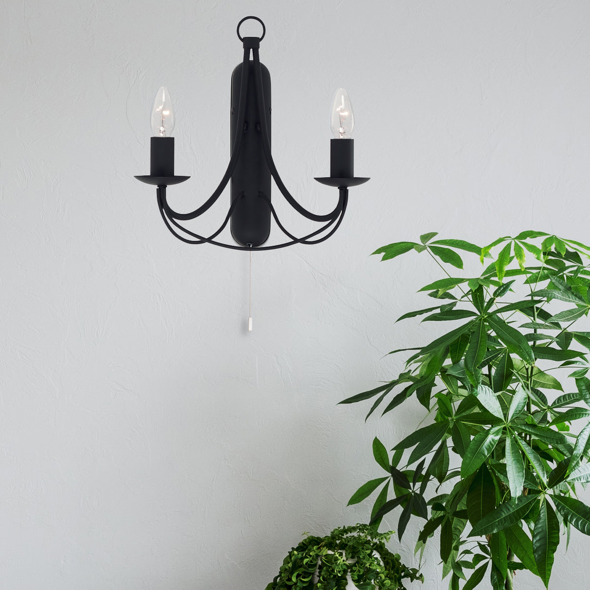 Searchlight Electric Maypole 2Lt Wall Light - Black Metal 6342-2BK