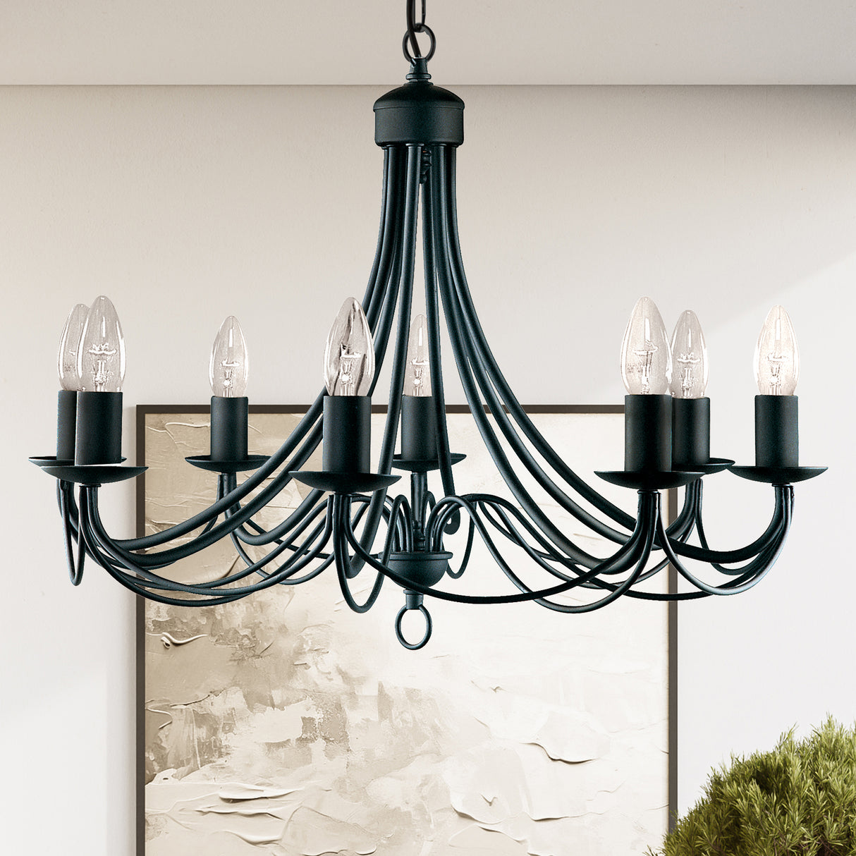 Searchlight Electric Maypole 8Lt Pendant - Black Metal 6348-8BK
