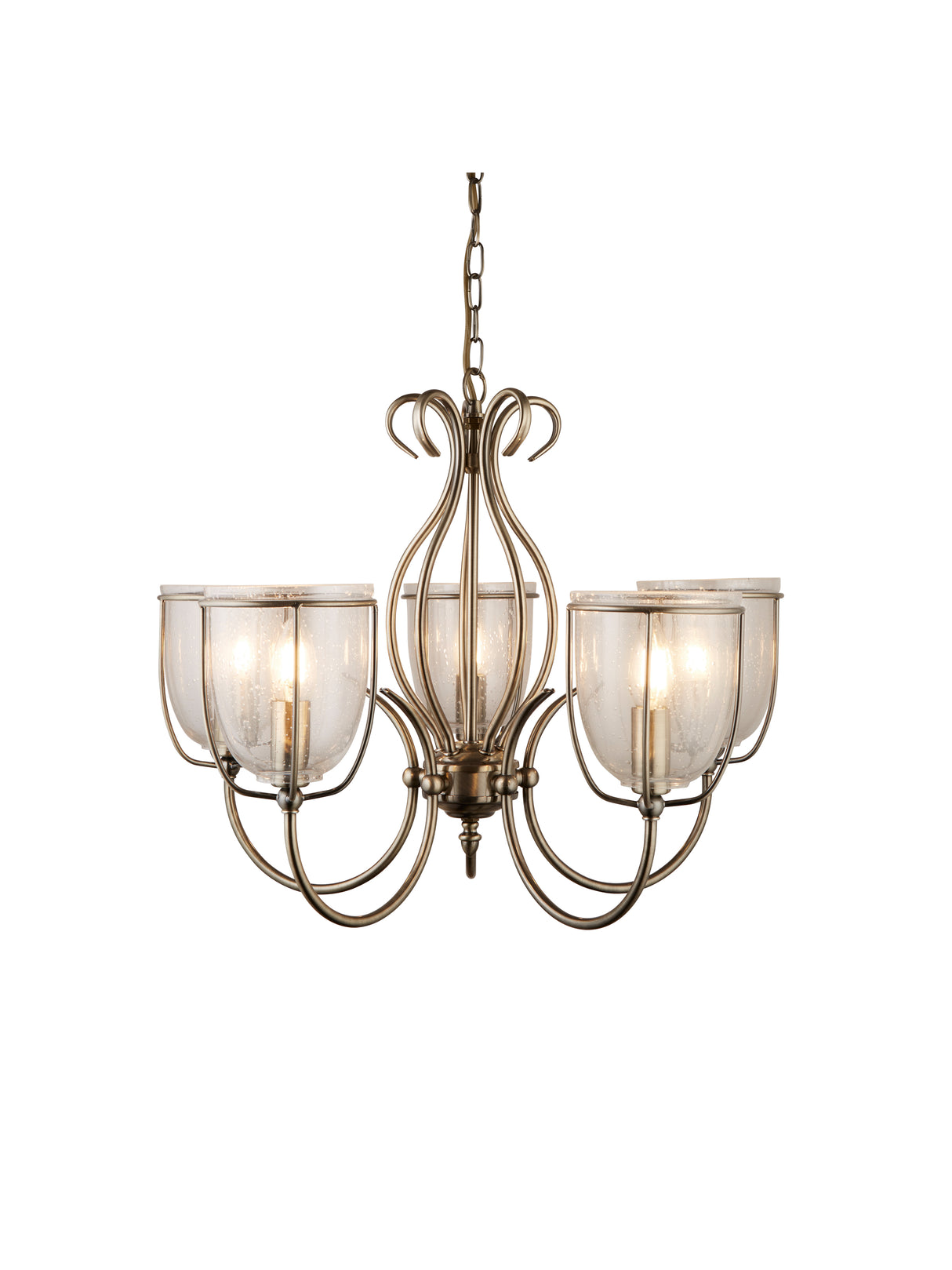 Silhouette 5Lt Pendant - Antique Brass Metal & Seeded Glass