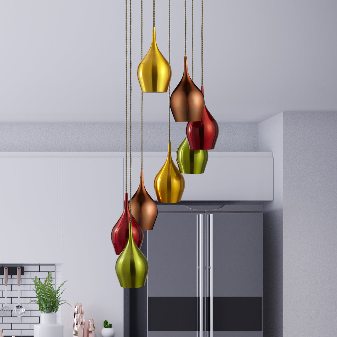 Searchlight Electric Vibrant 8Lt Multi-Drop Pendant-Metallic Multi-Coloured Metal 6468-8