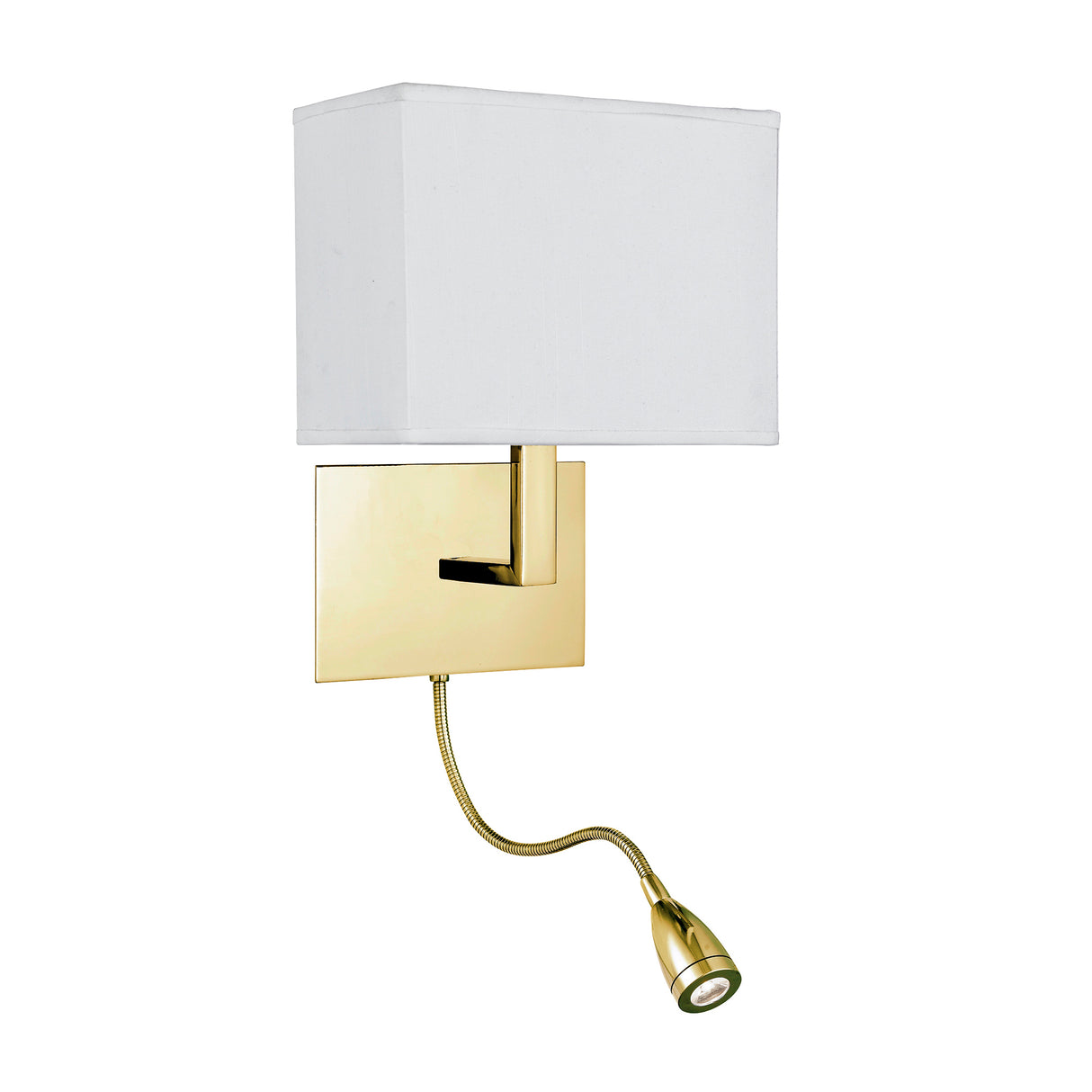 Searchlight Electric Hotel Wall Light- Satin Brass Metal & White Fabric Shade 6519SB