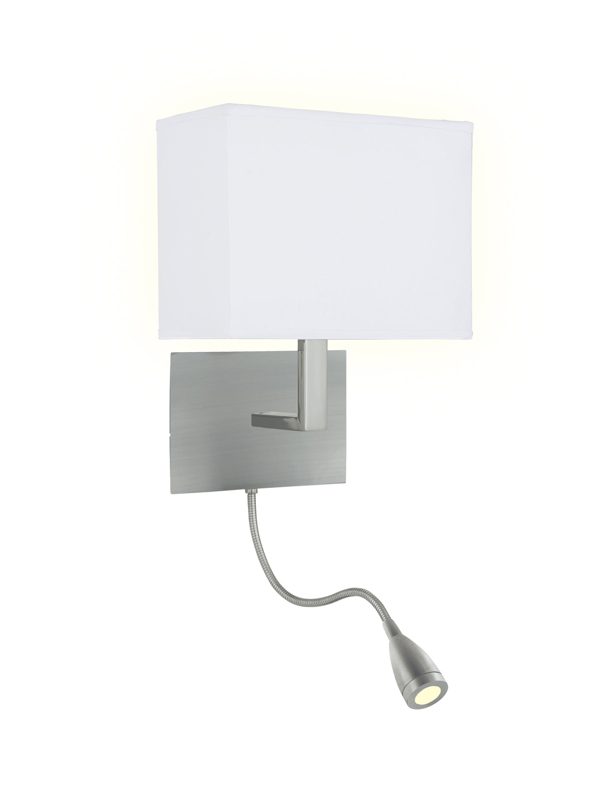 Hotel Wall Light with LED Reading Light - Satin Silver Metal