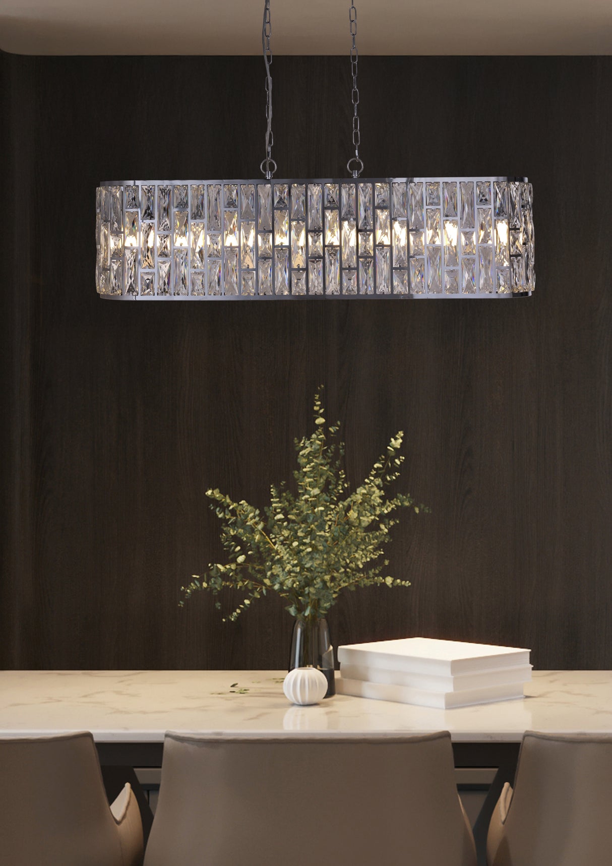 Searchlight Electric Bijou 8Lt Oval Diner Pendant Chrome Metal & Clear Crystal 65818-8CC