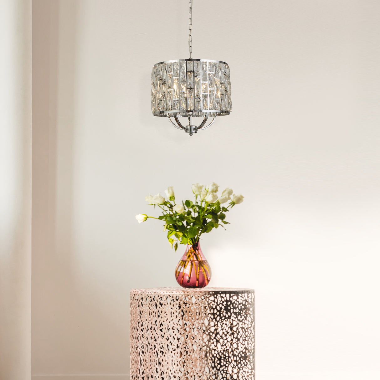 Searchlight Electric Bijou 5Lt Pendant - Chrome Metal & Crystal Glass 6585-5CC