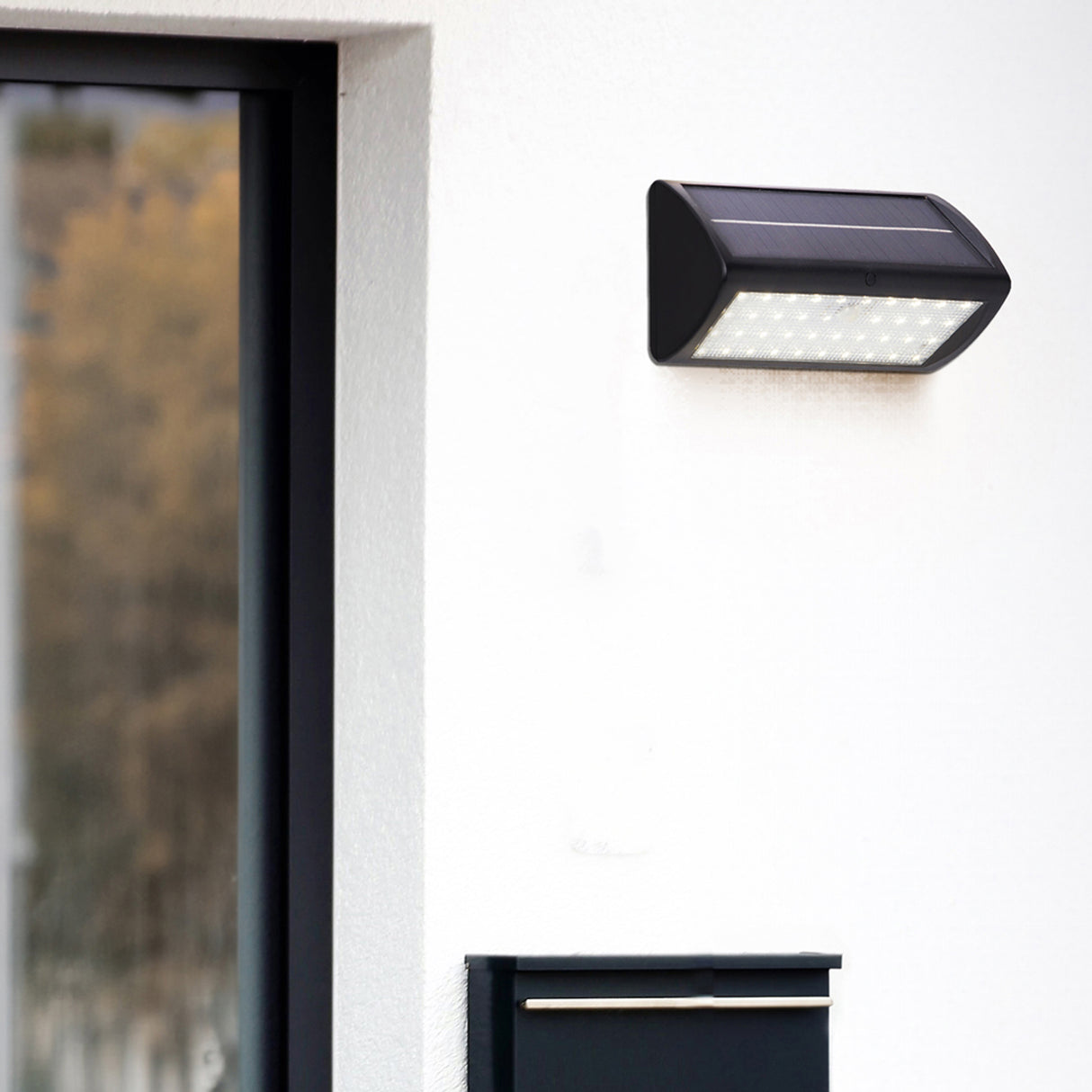 Searchlight Electric Solar Outdoor Wall Light - Black Metal & White Polycarbonate 67422BK-PIR