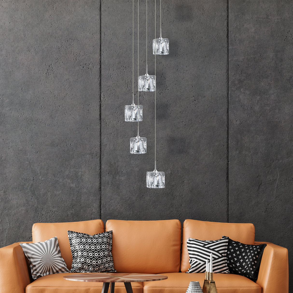 Searchlight Electric Ice Cube 5Lt Multi-Drop Pendant - Chrome Metal & Glass 6775-5-LED