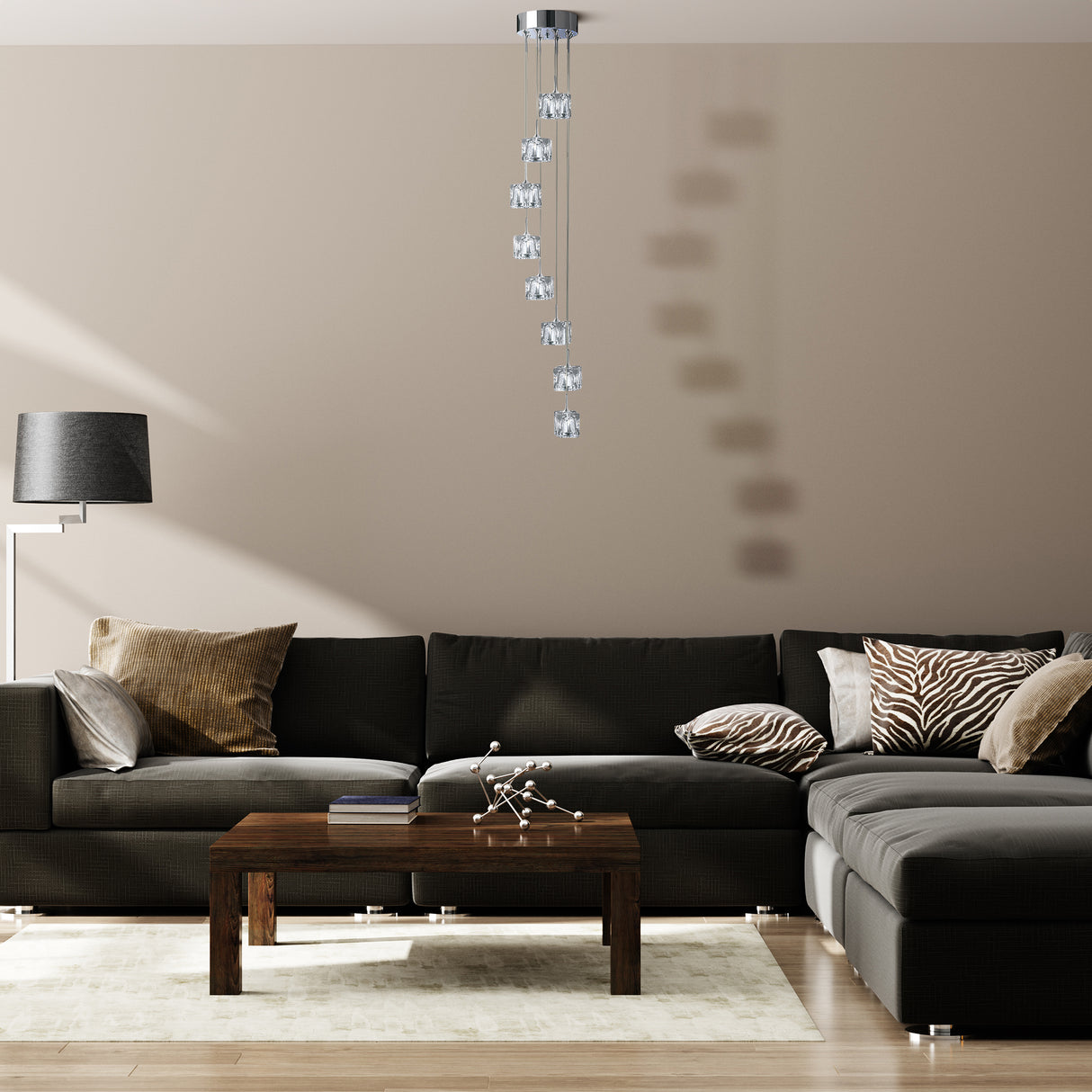 Searchlight Electric Ice Cube 8Lt Multi-Drop Pendant - Chrome Metal & Glass 6778-8-LED