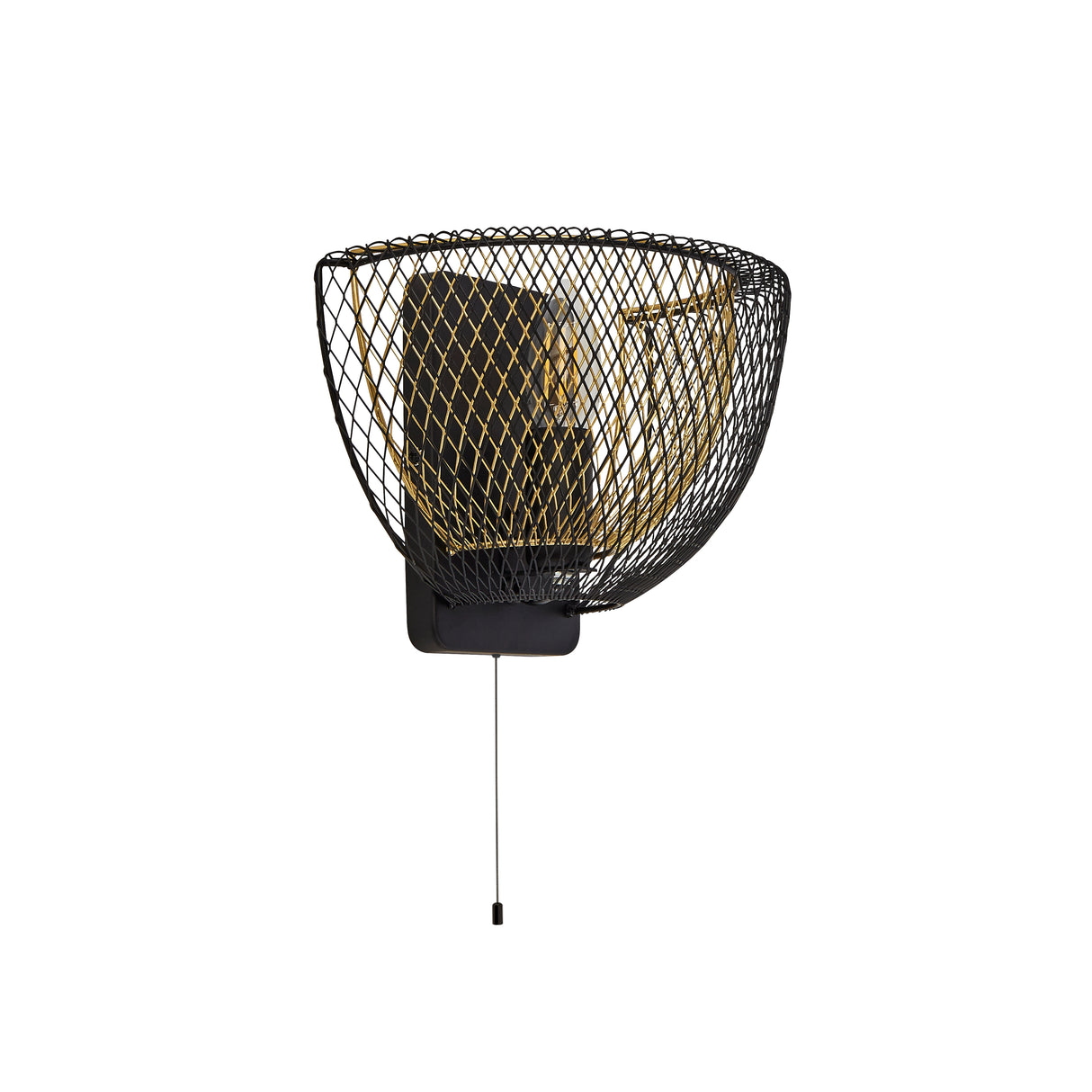 Searchlight Electric Honeycomb Wall Light - Black Metal & Gold Mesh 6842BGO