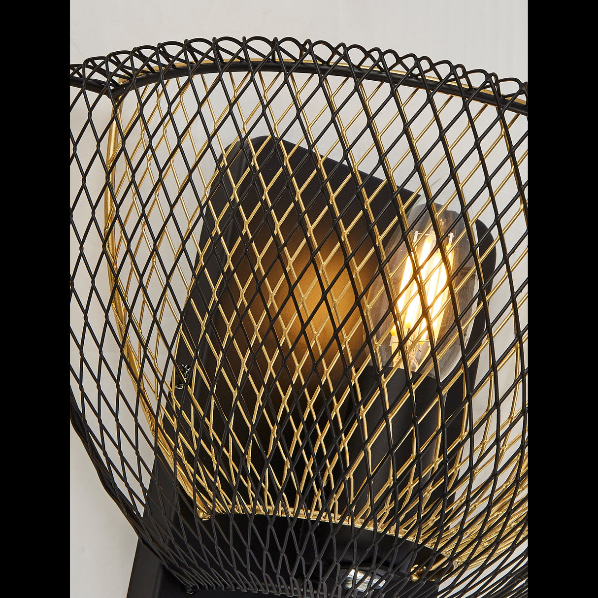 Searchlight Electric Honeycomb Wall Light - Black Metal & Gold Mesh 6842BGO