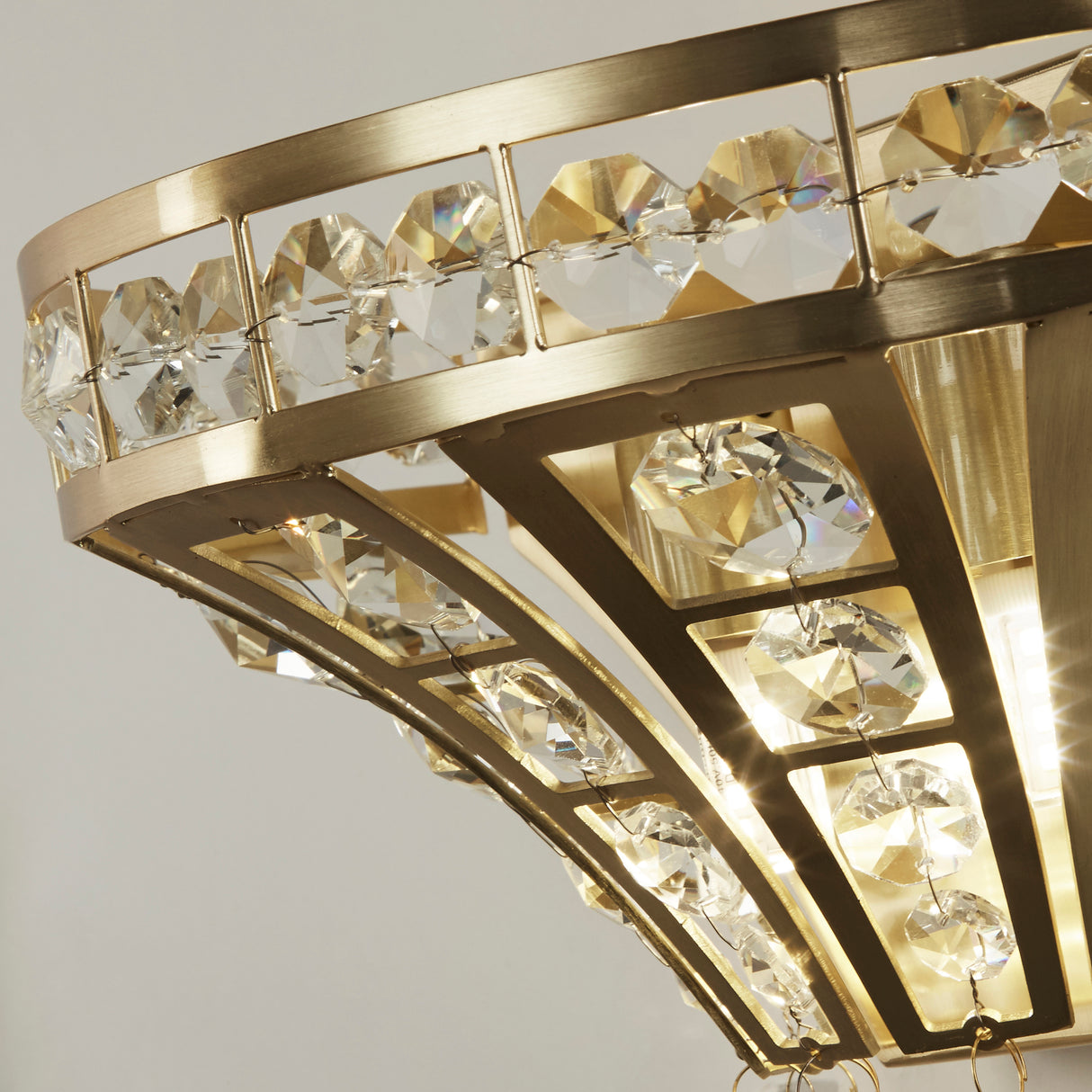 Searchlight Electric Gemma 2Lt Wall Light - Satin Brass & Clear Crystal 68510-2SB