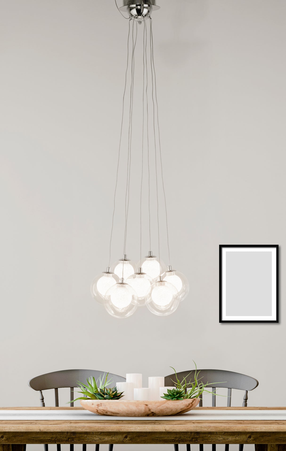 Searchlight Electric Cluster 7Lt Pendant - Chrome Metal & Clear & Crystal Sand 6867-7CC
