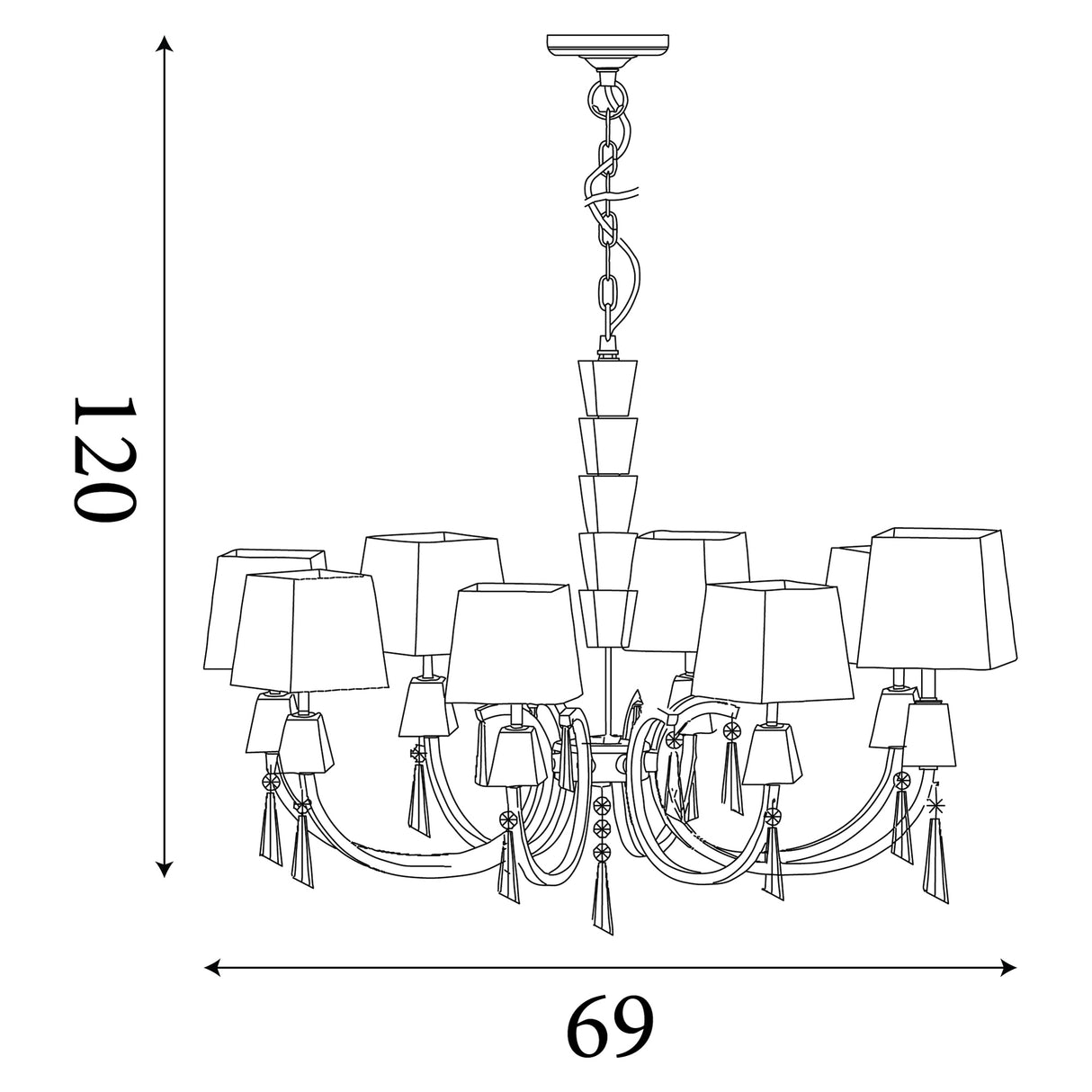 Searchlight Electric Portico 8Lt Pendant - Chrome Metal, Acrylic & String Shades 6888-8CC