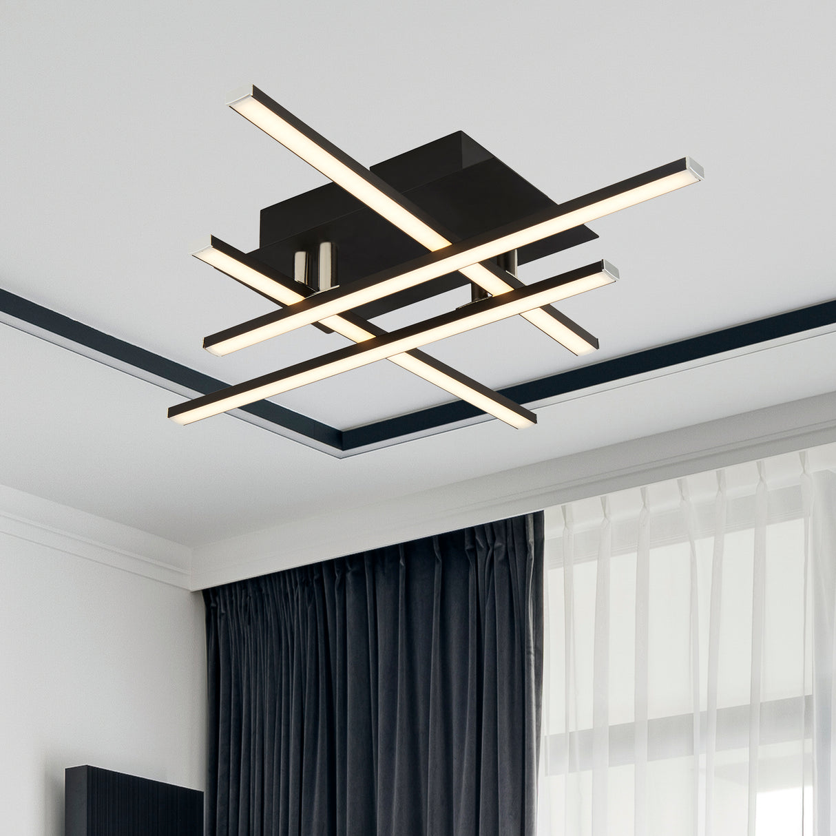 Searchlight Electric Matrix 4Lt Flush - Black Metal & Opal 694-4BK
