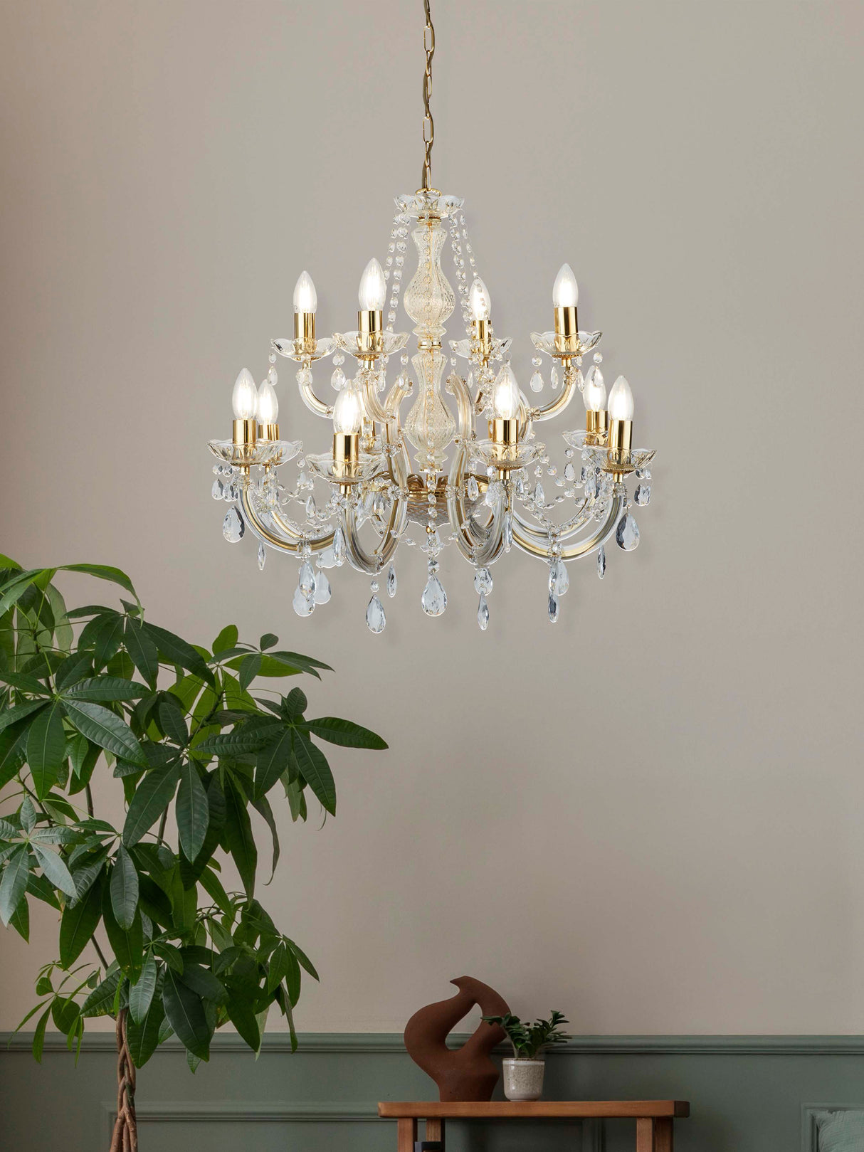Searchlight Electric Marie Therese 12Lt Chandelier-Polished Brass & Clear Acrylic 699-12