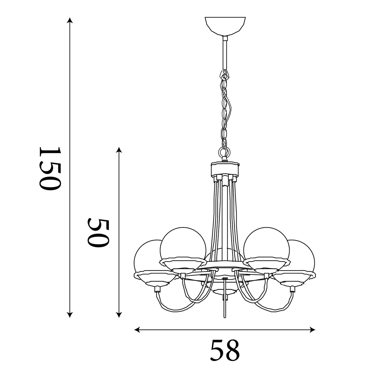 Searchlight Electric Sphere 5Lt Pendant - Antique Brass Metal & Opal Glass 7095-5AB