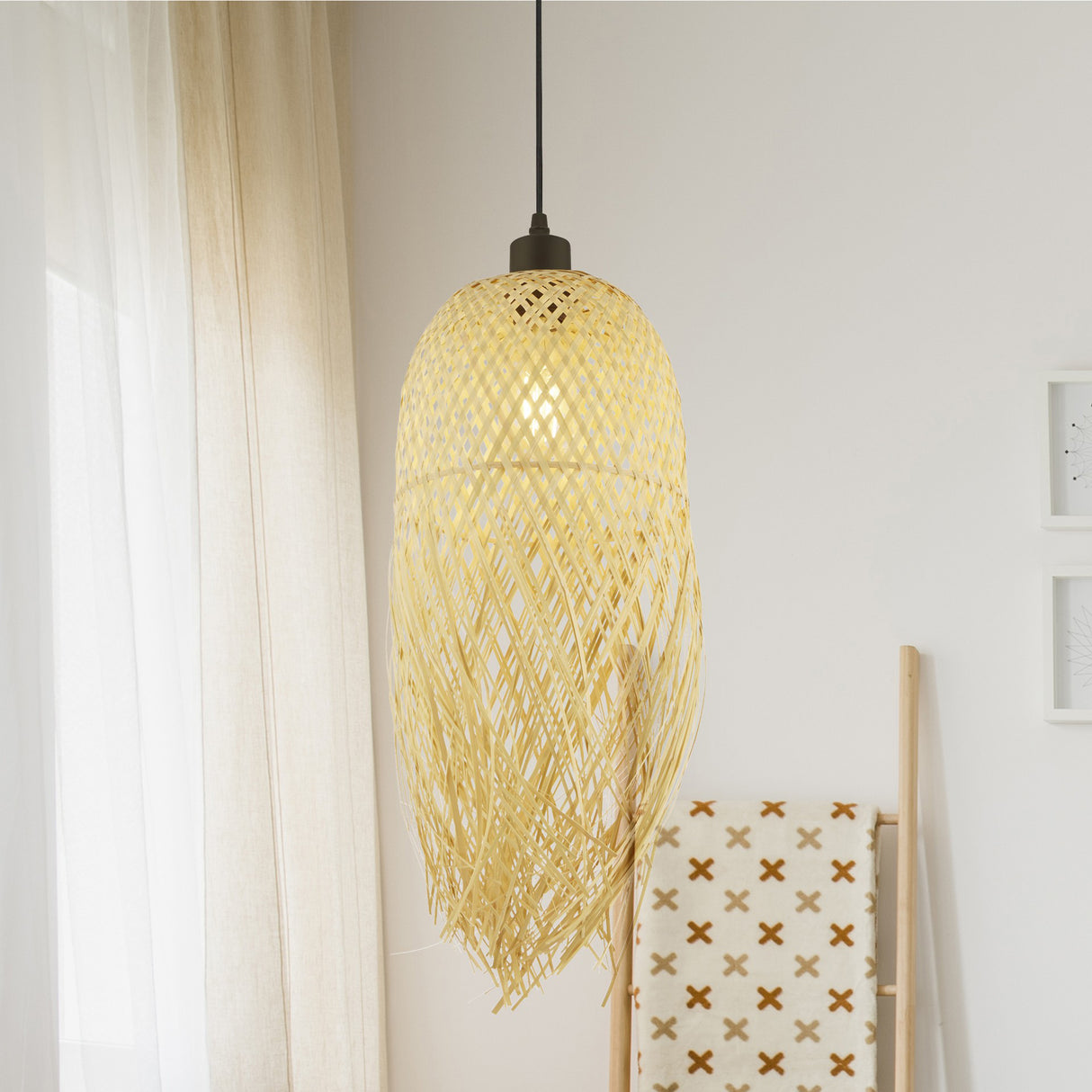 Searchlight Electric x Bali Pendant - Bamboo 7188CW