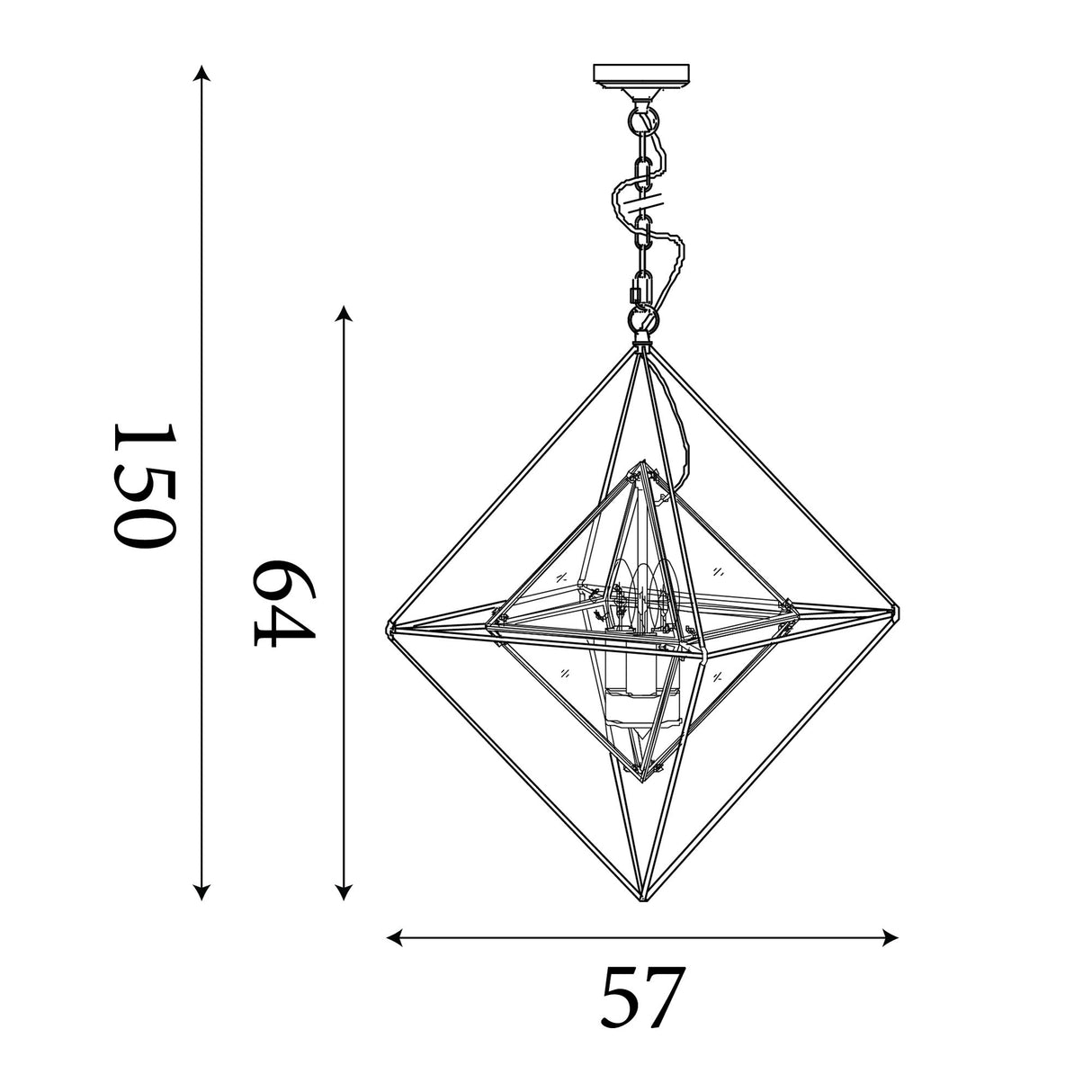 Searchlight Electric Diamond 3Lt Pendant - Black Metal & Clear Glass 7323-3BK