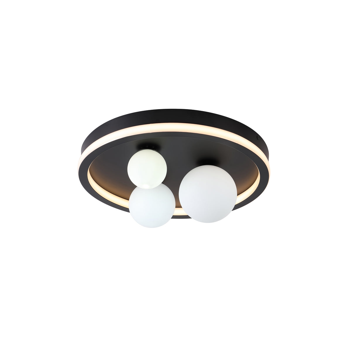 Trident 3Lt LED Flush, Black Metal and Opal Glass Balls