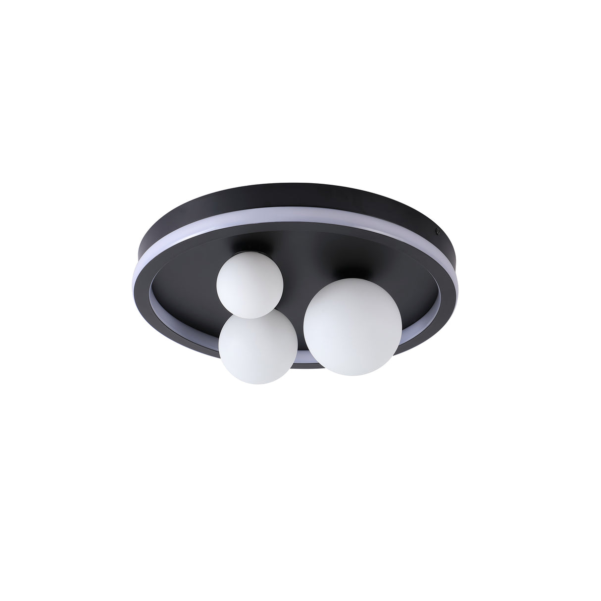 Searchlight Electric Trident 3Lt LED Flush, Black Metal and Opal Glass Balls 73380BK