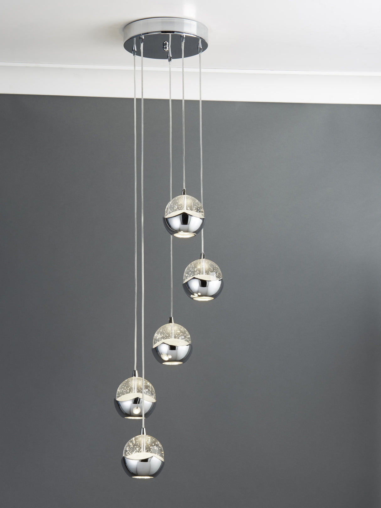 Searchlight Electric Ice Ball 5Lt Multi-Drop Pendant - Chrome Metal & Glass 7355-5CC