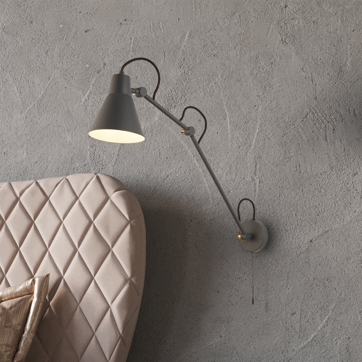 Searchlight Electric Swing Arm Wall Light - Grey Metal 7403GY