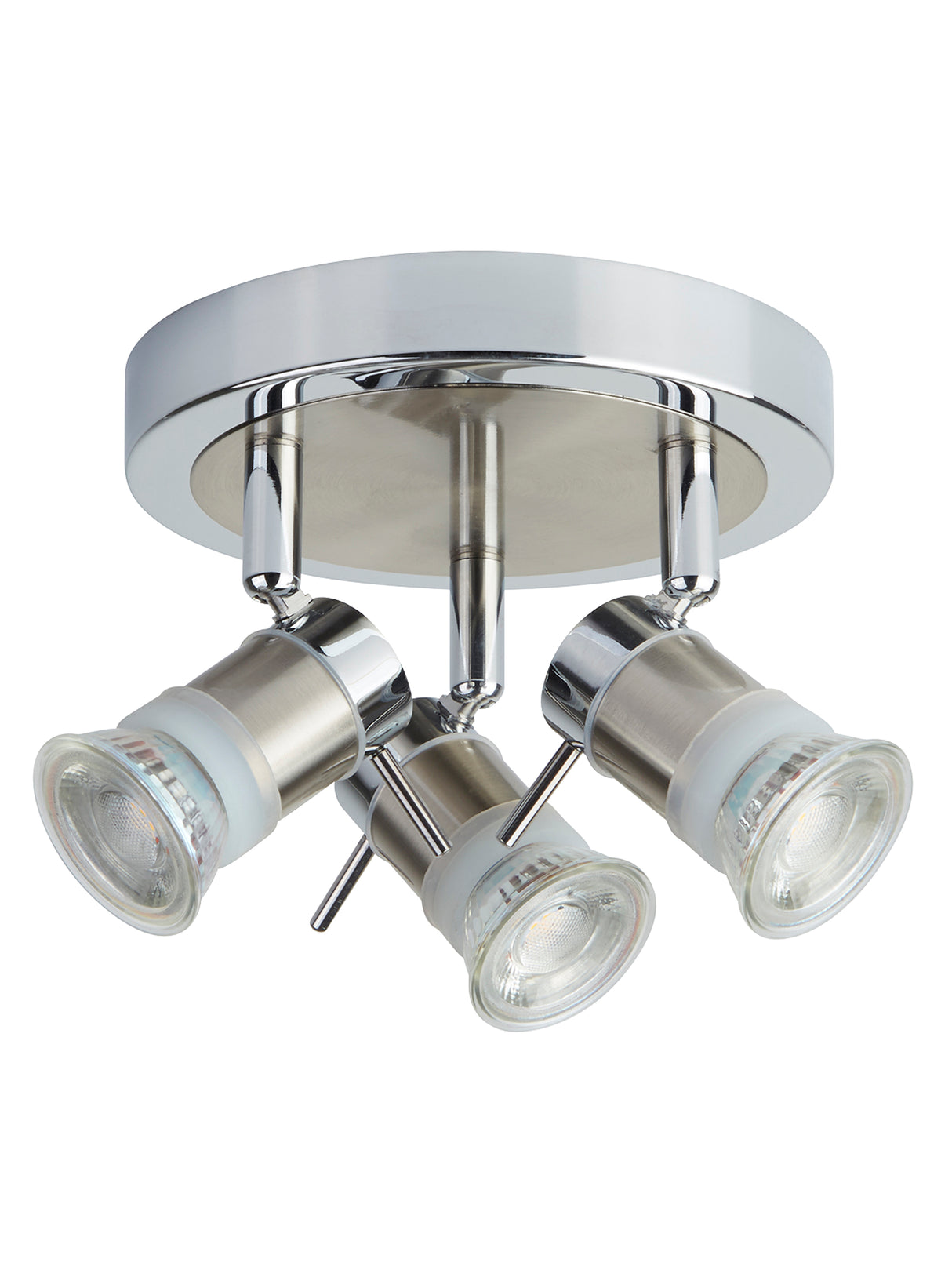 Searchlight Electric Aries 3Lt Round Spotlight - Chrome, Satin Silver, IP44 7443CC-LED