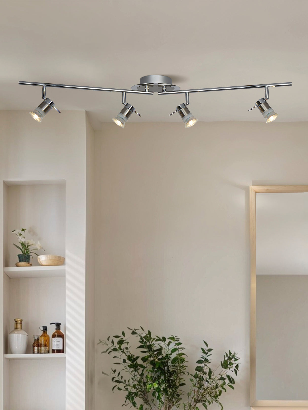 Searchlight Electric Aries 4Lt Split Bar Spotlight - Chrome & Satin Silver Metal 7444CC-LED