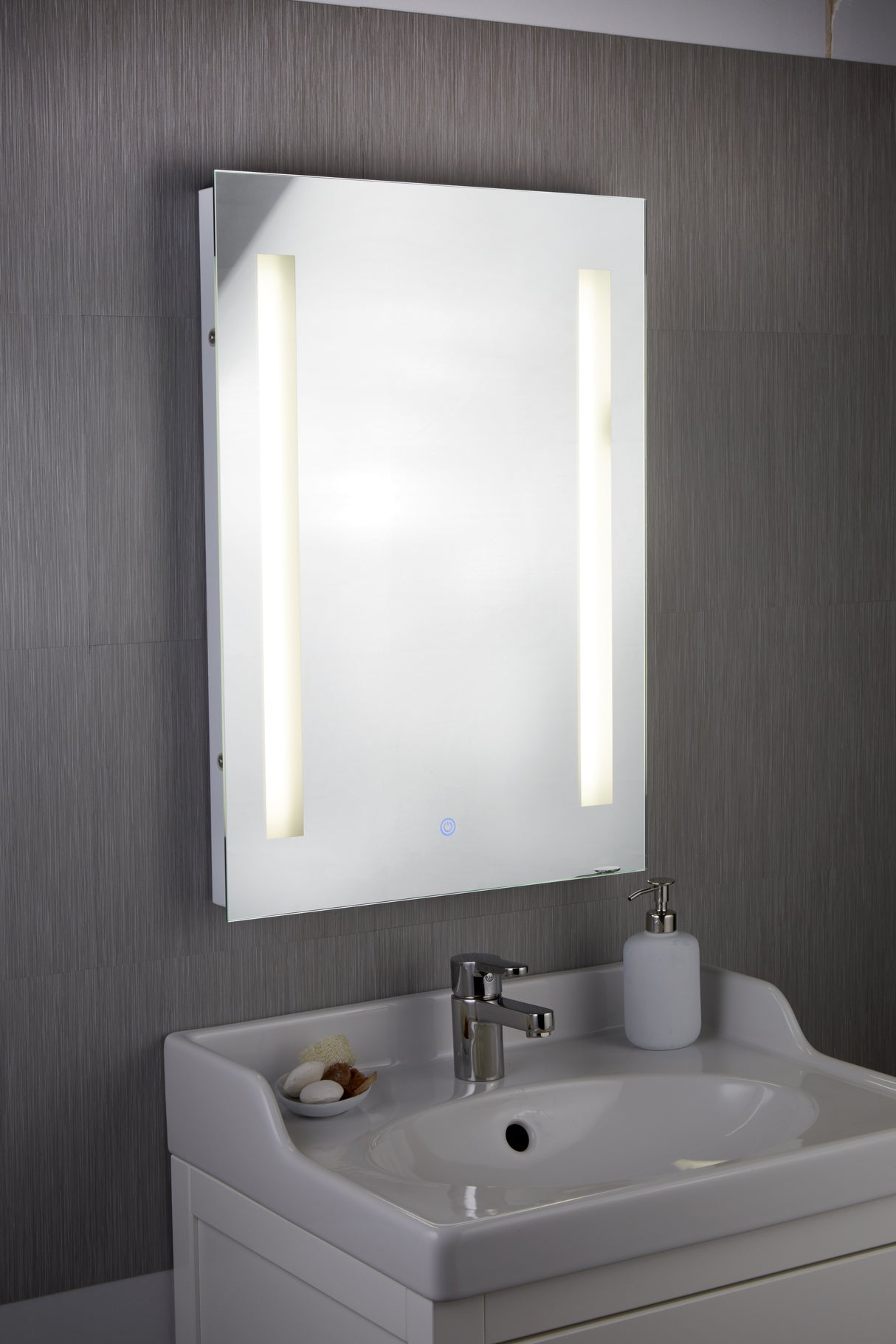 Searchlight Electric Bathroom Mirror w Shaving Socket - Chrome & Frosted, IP44 7450