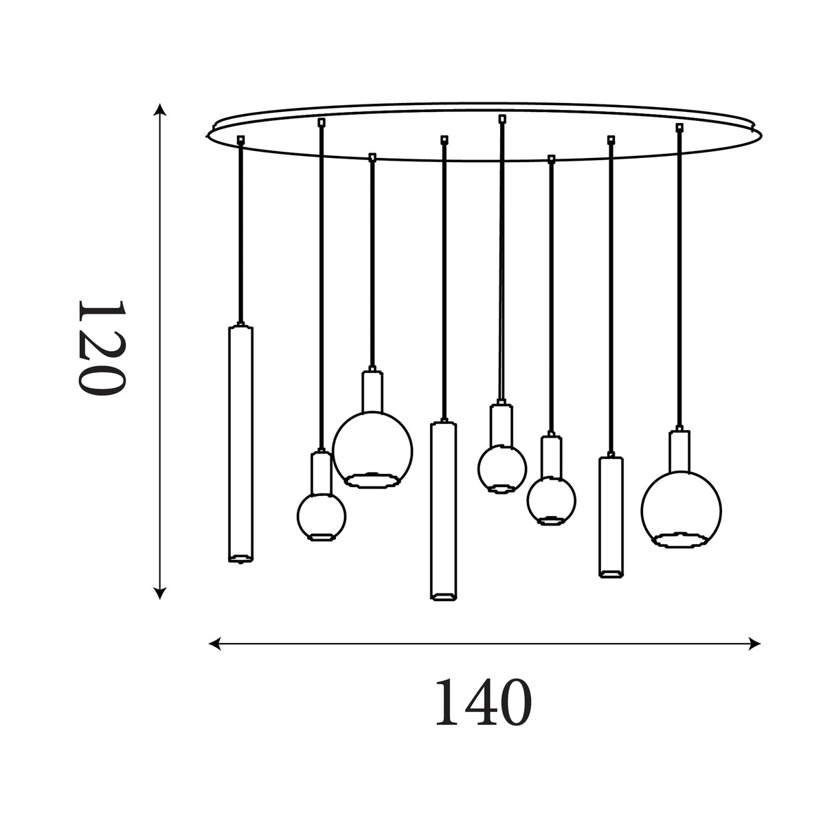 Searchlight Electric Lyon 8Lt Pendant, Latte Metal and Amber Glass 76318-8LT