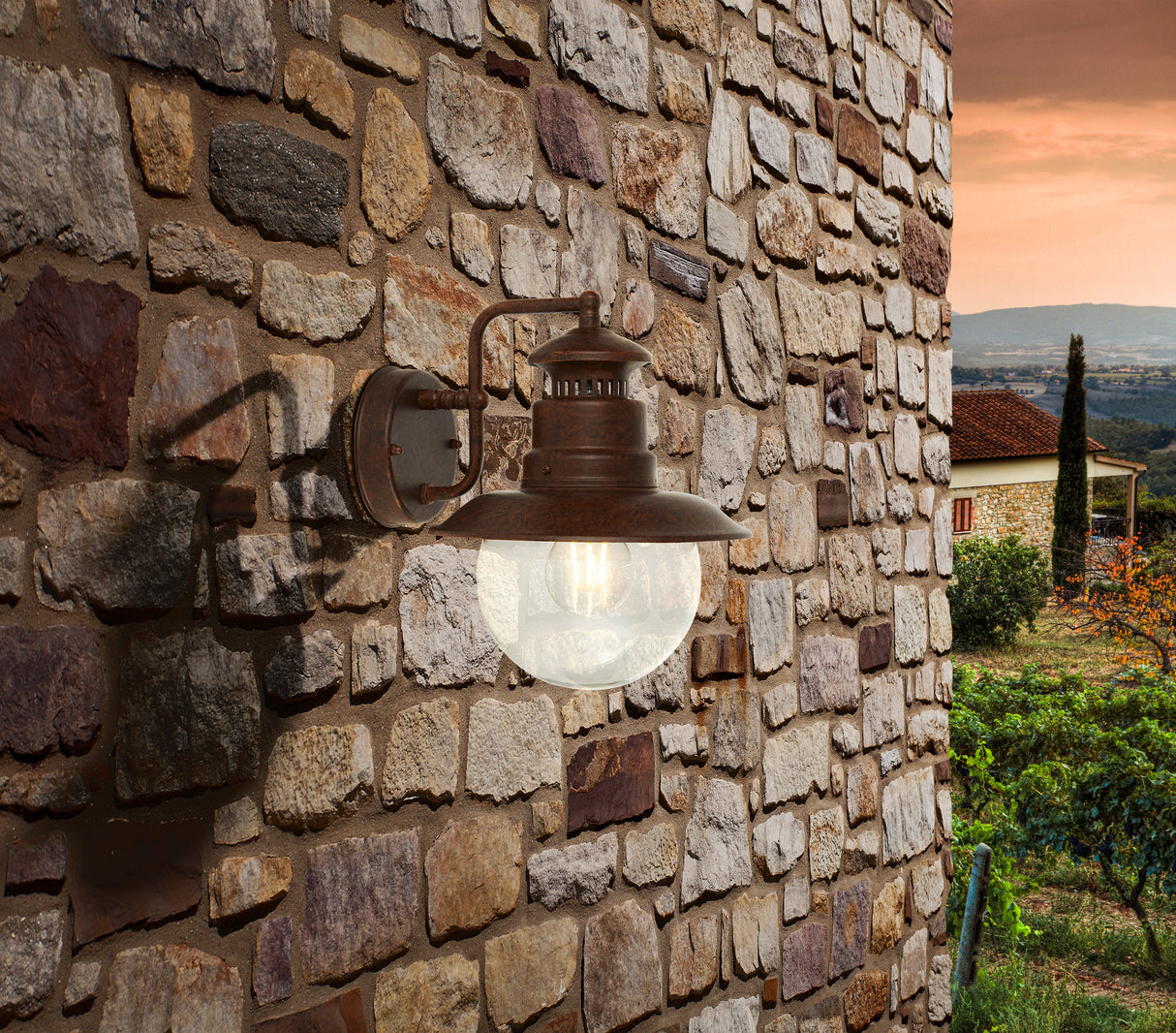 Searchlight Electric Station Outdoor Wall Light - Rustic Brown Metal & Glass 7652RU