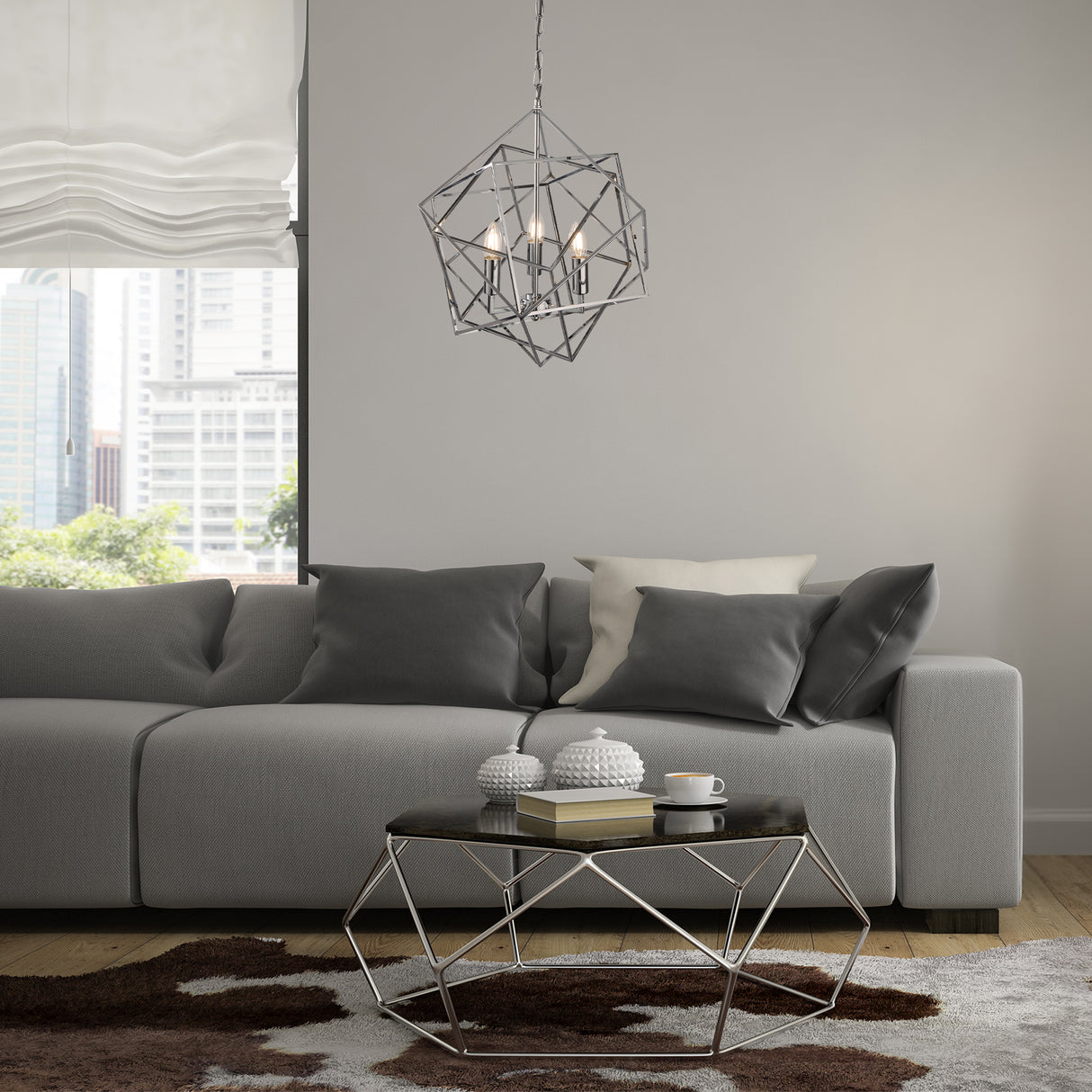 Searchlight Electric Cube 3Lt Pendant - Polished Chrome Metal 7863-3CC