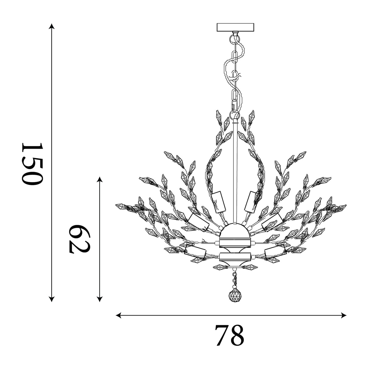 Searchlight Electric Bouquet 11Lt Pendant - Chrome Metal & Crystal 8011-11CC