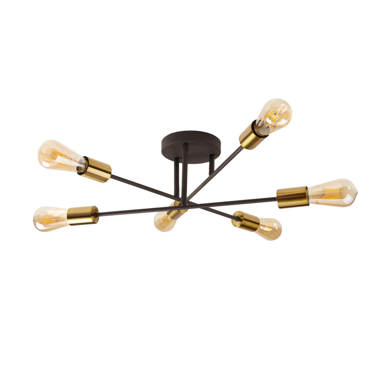 Searchlight Electric Armstrong 6Lt Semi-Flush - Black & Satin Brass Metal 8046-6BK