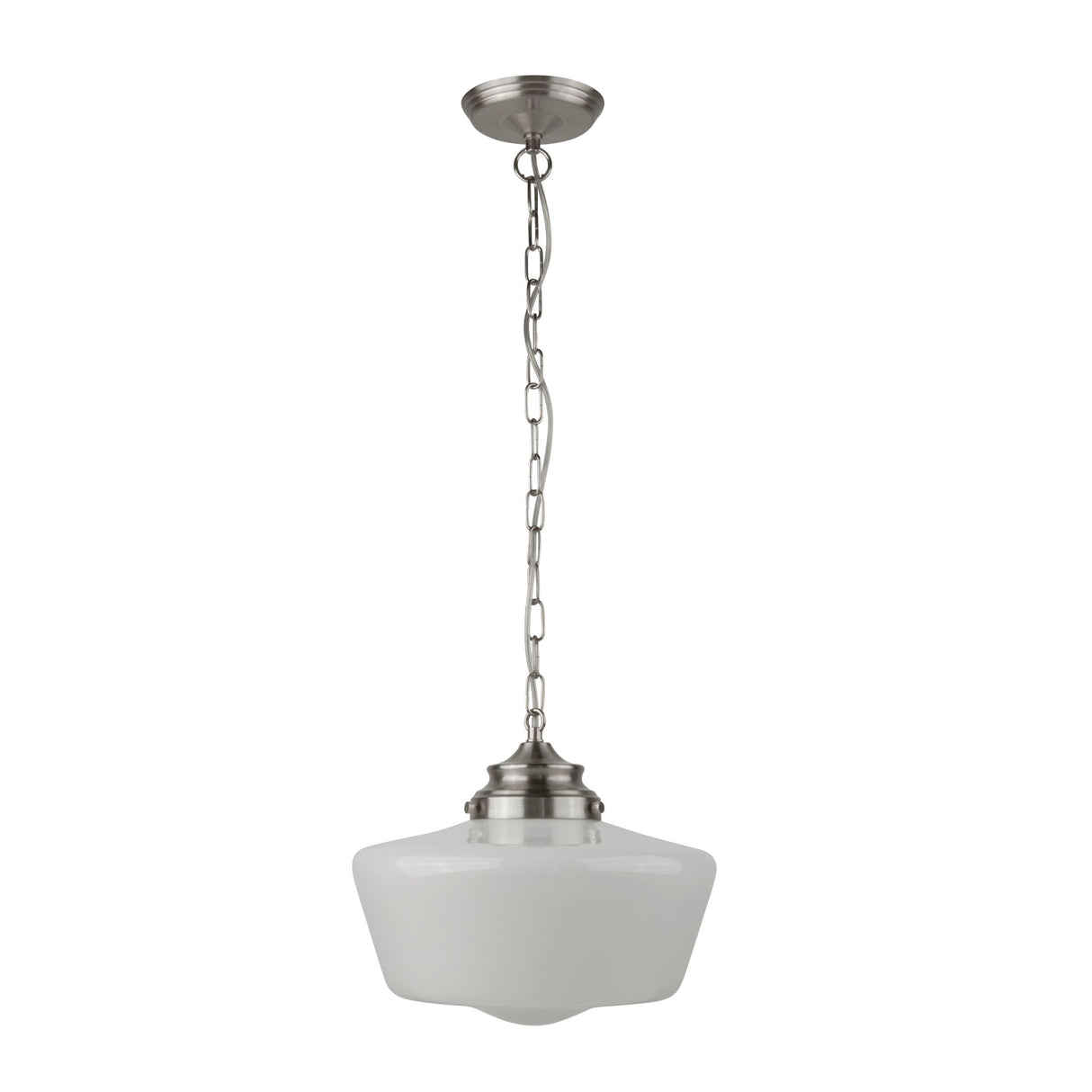 Searchlight Electric School House Pendant - Satin Silver Metal & Opal Glass 8071-1SS